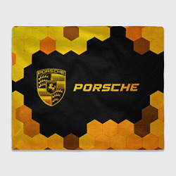 Плед флисовый Porsche - gold gradient: надпись и символ, цвет: 3D-велсофт