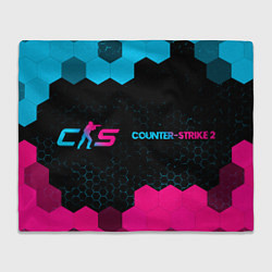 Плед Counter-Strike 2 - neon gradient: надпись и символ