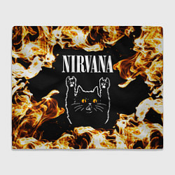 Плед флисовый Nirvana рок кот и огонь, цвет: 3D-велсофт