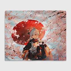Плед флисовый Казуха с зонтиком - Геншин Импакт, цвет: 3D-велсофт
