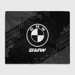 Плед BMW speed на темном фоне со следами шин