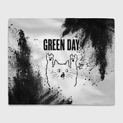 Плед Green Day рок кот на светлом фоне