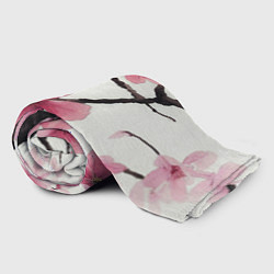 Плед флисовый Цветы и ветви японской сакуры - текстура холста, цвет: 3D-велсофт — фото 2