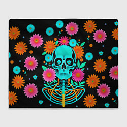 Плед флисовый Неоновый скелет в цветах, цвет: 3D-велсофт