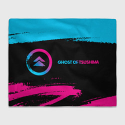 Плед Ghost of Tsushima - neon gradient: надпись и симво