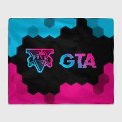 Плед флисовый GTA - neon gradient: надпись и символ, цвет: 3D-велсофт