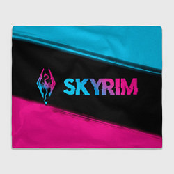 Плед флисовый Skyrim - neon gradient: надпись и символ, цвет: 3D-велсофт
