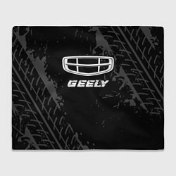 Плед Geely speed на темном фоне со следами шин