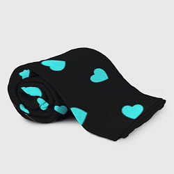 Плед флисовый С голубыми сердечками на черном, цвет: 3D-велсофт — фото 2
