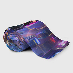 Плед флисовый Девчонка в маске в мегаполисе - киберпанк, цвет: 3D-велсофт — фото 2