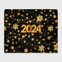 Плед Новый 2024 год - золотые снежинки