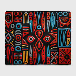 Плед флисовый Красно-синий узор в африканском стиле, цвет: 3D-велсофт