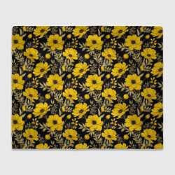 Плед Желтые цветы на черном фоне паттерн