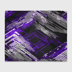 Плед флисовый Киберпанк линии белые и фиолетовые, цвет: 3D-велсофт