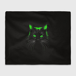 Плед флисовый Черный кот в зеленом свечении, цвет: 3D-велсофт