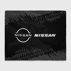 Плед флисовый Nissan speed на темном фоне со следами шин по-гори, цвет: 3D-велсофт