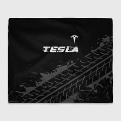 Плед Tesla speed на темном фоне со следами шин посереди