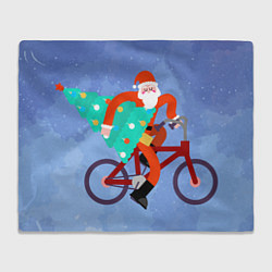 Плед флисовый Дед Мороз на велосипеде с елкой, цвет: 3D-велсофт