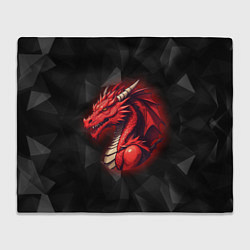 Плед Красный дракон на полигональном черном фоне