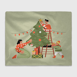 Плед Семья наряжает новогоднюю елку