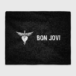 Плед флисовый Bon Jovi glitch на темном фоне по-горизонтали, цвет: 3D-велсофт