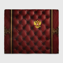 Плед Золотой герб России на красном кожаном фоне