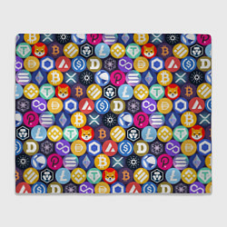 Плед флисовый Криптовалюта Биткоин, Эфириум, Тетхер, Солана патт, цвет: 3D-велсофт