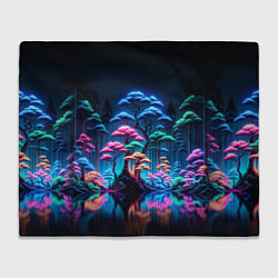 Плед флисовый Неоновый лес - нейросеть, цвет: 3D-велсофт