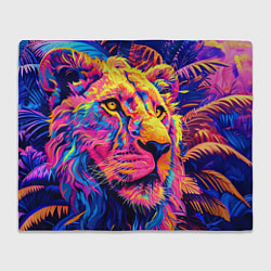 Плед флисовый Лев светящийся неоновый, цвет: 3D-велсофт