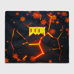Плед флисовый Doom плиты лого в огне, цвет: 3D-велсофт