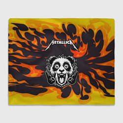 Плед флисовый Metallica рок панда и огонь, цвет: 3D-велсофт