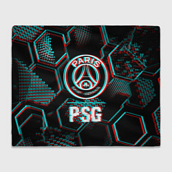 Плед флисовый PSG FC в стиле glitch на темном фоне, цвет: 3D-велсофт