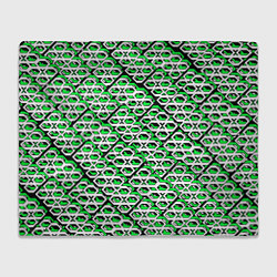 Плед флисовый Зелёно-белый узор на чёрном фоне, цвет: 3D-велсофт
