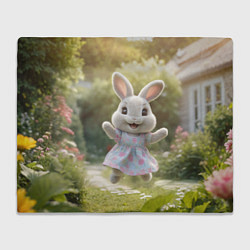 Плед флисовый Забавный белый кролик в платье, цвет: 3D-велсофт