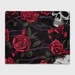 Плед Череп и красные розы