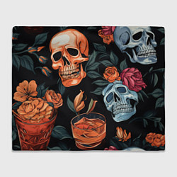 Плед Кусты черепов с розами и пионами