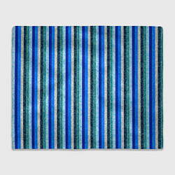 Плед флисовый Сине-бирюзовый полосатый, цвет: 3D-велсофт
