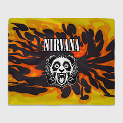 Плед флисовый Nirvana рок панда и огонь, цвет: 3D-велсофт