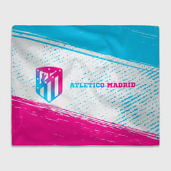 Плед флисовый Atletico Madrid neon gradient style по-горизонтали, цвет: 3D-велсофт