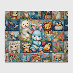 Плед флисовый Funny hare and his friends - patchwork, цвет: 3D-велсофт