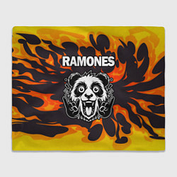 Плед флисовый Ramones рок панда и огонь, цвет: 3D-велсофт