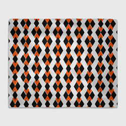 Плед флисовый Чёрные и оранжевые ромбы на белом фоне, цвет: 3D-велсофт