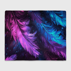 Плед флисовый Искрящиеся перья в розовых и голубых оттенках, цвет: 3D-велсофт