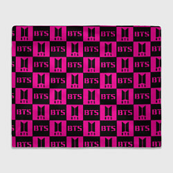 Плед флисовый BTS pattern pink logo, цвет: 3D-велсофт