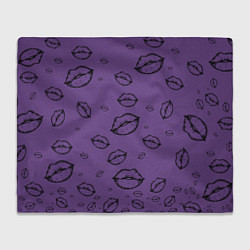 Плед флисовый Паттерн черный контур губ на фиолетовом - lips pur, цвет: 3D-велсофт