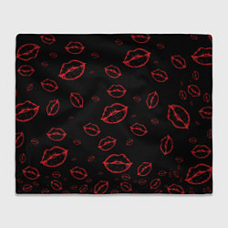 Плед флисовый Паттерн красные губы на черном - lips red, цвет: 3D-велсофт