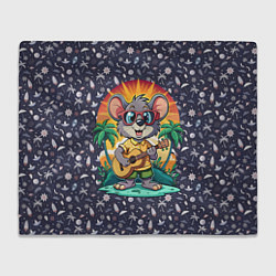 Плед флисовый Грызун играет на гитаре жарким летом, цвет: 3D-велсофт