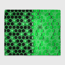 Плед Техно-киберпанк шестиугольники зелёный и чёрный с