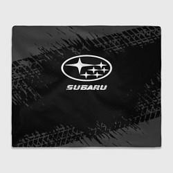 Плед Subaru speed на темном фоне со следами шин