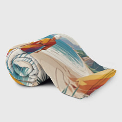 Плед флисовый Летний пейзаж с женщиной на пляже, цвет: 3D-велсофт — фото 2